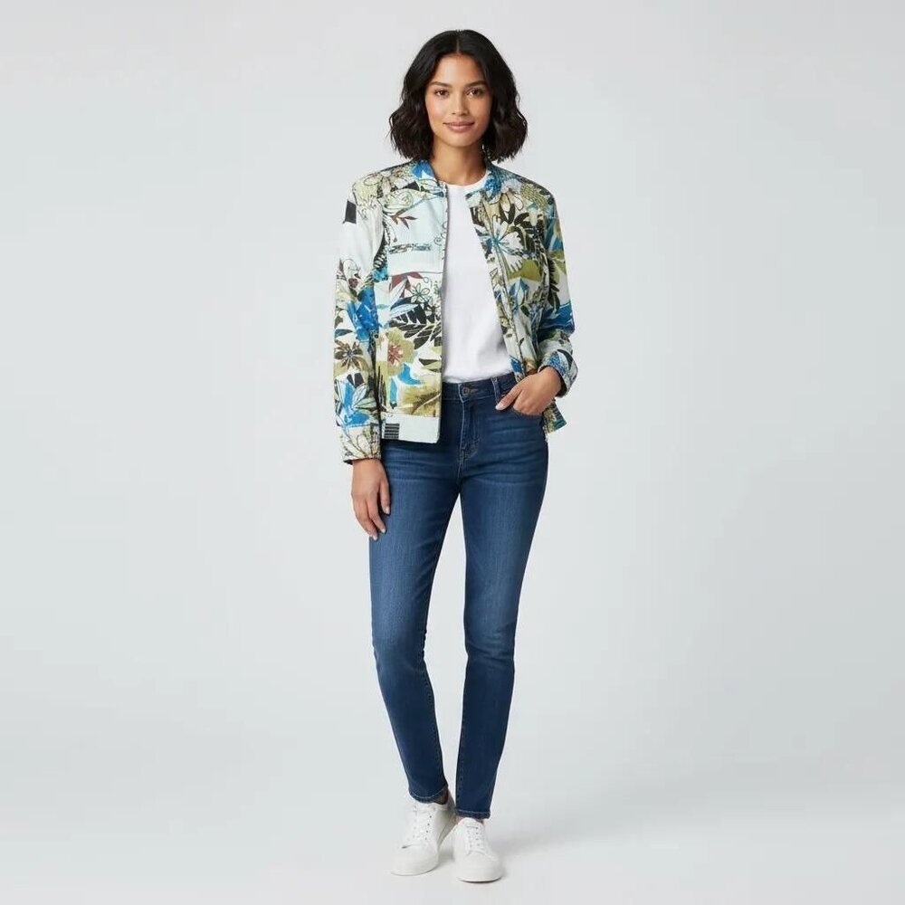 Chico's Women's Multi-Color Floral Patchwork Zip Front Jacket Size 1/Medium (8) - Picture 1 of 10